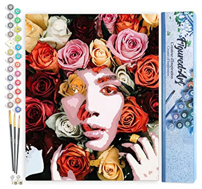 Figured'Art Malen Nach Zahlen Erwachsene Rosengesicht - Paint by Numbers Basteln DIY Bastelset 40x50cm ohne Holzrahmen