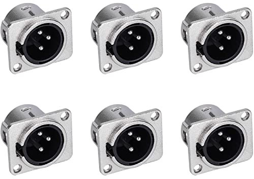 XLR 3 Pin Connecteur Male de Montage sur Panneau, Prise à Souder, pour Enceinte, Amplificateur, Caisson Audio, Lot de 6