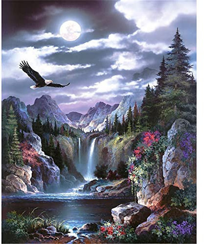 Diamond Painting Full, Landschaft Wasserfall 5D Diamant Painting Bilder, DIY Erwachsene/Kinder Malen nach Zahlen Crystal Strass Stickerei Kreuzstich Gemälde Art Home Wall Décor Round Drill 80x100cm