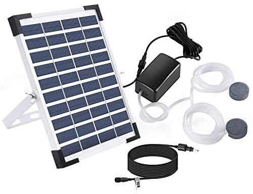 5W Battery Backup Solar Air Pump Bubbler for Koi Pond, 24-72 Hours Output, 20 ft Extension Cable, 3 Modes, 22.2GPH, Hose Bubble Stone, Solar Aerator Oxygenator for Backyard Hydroponic Tank