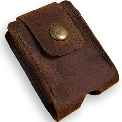 Berfea Echtleder Feuerzeug Gürtel Etui Tasche Hülle Schutztasche Lighter Case kompatibel mit Zippo Feuerzeug