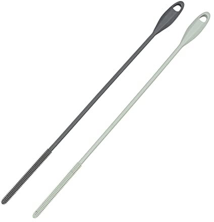 WENKO Trinkhalm-Bürste Triko im 2er Set, extra schmale Bürste aus Silikon zur hygienischen Reinigung von Trinkhalmen mit Öse zum Aufhängen, spülmaschinengeeignet, Ø 0,5 x 26 cm, Grau/Grün