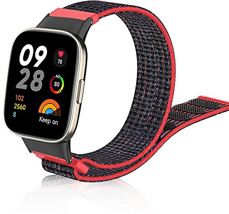 SeNool Bracelet Compatible avec Xiaomi Redmi Watch 3, [Nylon Bande] [Léger Respirant, Facile Nettoyer], Remplacement Band Compatible avec Xiaomi Redmi Watch 3 - Noir Rouge