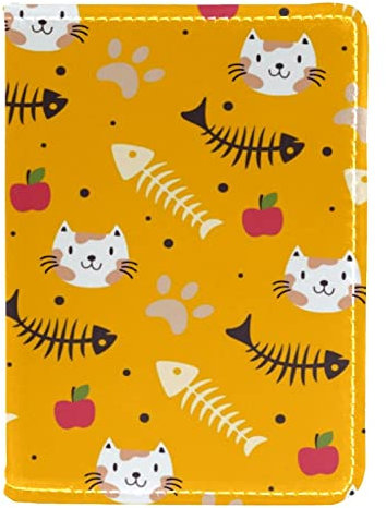 Fishbone Katze Gelb Reisepass-Clip Geldbörse Halter PU Leder 10,2 x 14 cm für Reisende, Mehrfarbig, 10x14cm/4x5.5 in