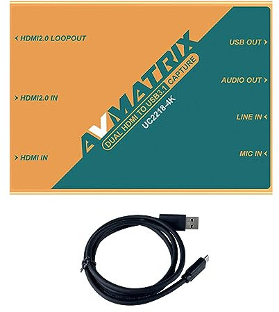 AVMATRIX UC2218-4K Video-Game-Capture-Karte für Live-Stream 1440p/ 4K, gleichzeitige Aufnahme von Zwei HDMI-Videos und -Audios, 4K@60Hz unkomprimierte Video- und Audioaufnahme USB 3.1 Type-C