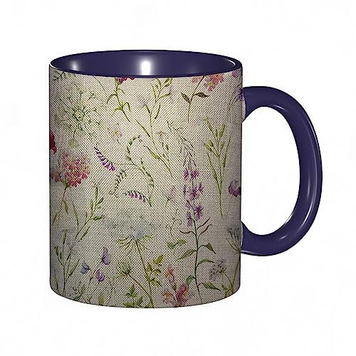 kaffeebecher Mug Blume,Aquarell Blumen zarte Wildblumen rosa Rainfarn Stiefmütterchen Rittersporn,kaffeebecher porzellan, tasse Füllmenge 330 ml - sehr interessante bedruckte Teetassen
