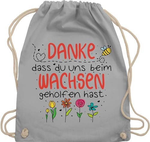 Turnbeutel Rucksack - Erzieherin Taschen - Danke dass du uns beim Wachsen geholfen hast - Abschiedsgeschenk Kindergarten Erzieher Tagesmutter - Unisize - Hellgrau - dankeschön erzieherinnen