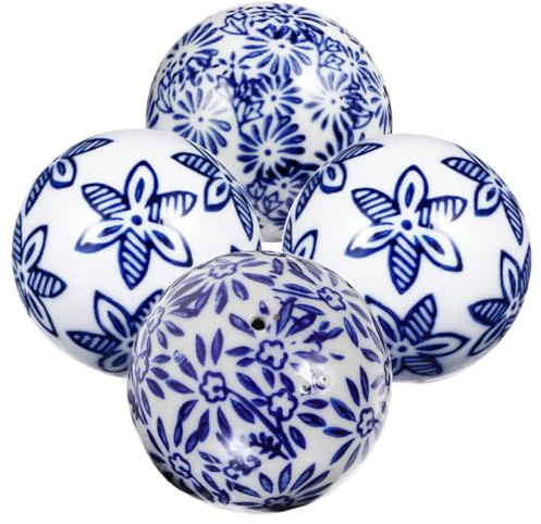Garneck 4 Stück Orientalischer Reichsapfel Porzellankugel Mosaikkugel Herzstück Kugeln Desktop-kugeldekorationen Unterwasser-kugelschiff Vasenfüllerkugeln Blau Und Weiß Keramik