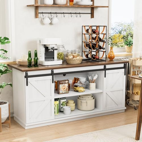 Shahoo - Armario de Almacenamiento con Puertas correderas, Estante para Comedor, Madera, Color Blanco, 27,5 Height