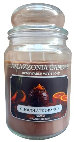 Amazzonia Candle Chocolate Orange 530 Gr Natürliche Duftkerze aus Sojawachs Doppeldocht Baumwolle Raumduft Schokolade Orange Dekorative Glas Glas