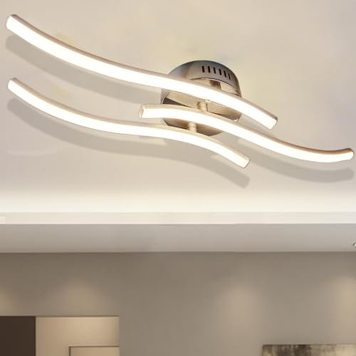 Sweier LED Deckenleuchte, 3 Flammig Modern Dimmbar Mit Fernbedienung, Curved Deckenlampe, Eingebaute Platinen 22W 2200Lumen, Für Wohnzimmer, Schlafzimmer, Küchen