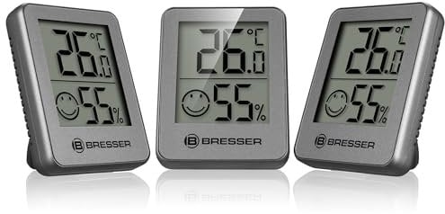 Bresser Set di 3 termometri igrometro – termometro digitale per ambiente controllo umidità interna, adatto al frigorifero, montaggio a parete, magnete, prevenzione della muffa, indicatore Smiley,