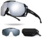 Odoland Cycling Sunglasses UV400 Magnetic Interchangeable Lenses Polarized Sport Sunglasses for Driving Cycling Baseball Outdoor Sports for Men Women Silver