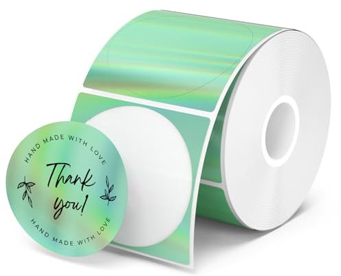 MUNBYN 2 Grün Laser Thermo-Etiketten 400 Stück runde Etiketten Selbstklebend bedruckbare Thermo-Aufkleber für Logo Preis Adresse Danke Aufkleber wasserfeste personalisierte