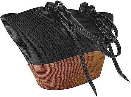 Nordlicht Taschen Strohtasche für Frauen, Schultertasche, Umhängetasche, große Kapazität, Mode, Frühling, Sommer, Reisen, Einkaufen, Strand, Picknick, Geschenk für Nähbuch Taschen-moderne (Black, A)