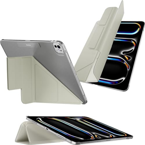 MAGEASY Schutzhülle für iPad Pro 13 Zoll (33 cm) – Folio-Schutzhülle mit Multi-Winkel-Ständer, Apple Pencil-Halter, schmutzabweisend, kompatibel mit iPad Pro 13 Zoll (2024, M4) – Facette, graues