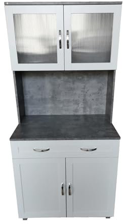 HTI living Küchenbuffet mit Glasteil Beton Weiß Blanca Küchenschrank Hochschrank