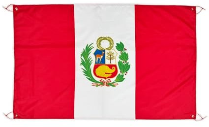Bandera Perú grande de 150 x 90 cm para balcón con 4 ojales y 4 bridas (Perú)