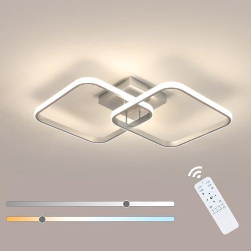 Toolight LED Deckenleuchte Dimmbar 59cm, 50W 5625LM Moderne Deckenlampe mit Fernbedienung, 3000K-6500K Quadratische Acryl-Deckenleuchte für Schlafzimmer, Wohnzimmer, Kinderzimmer, Küche (Silber)