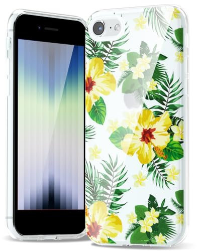 Svanove for iPhone SE 2022/2020 2nd/ 3rd Generation Case/iPhone 7/8 Case Flower, Girly Cute Clear Floral Aesthetic Design, Slim Thin Hard Shell Case for Women, Trendy Pattern, Yellow Hibiscus