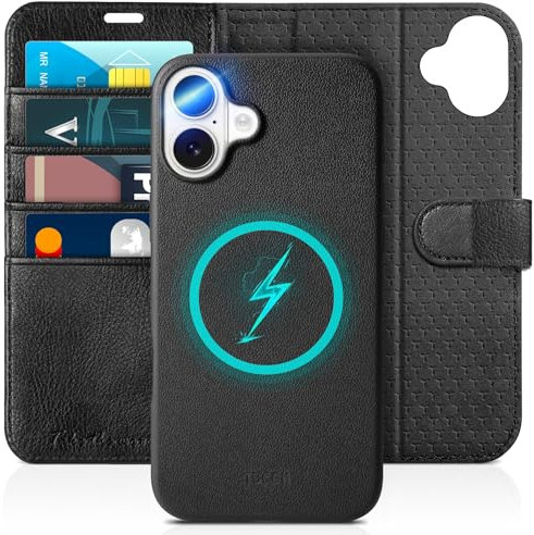 TUCCH Case for iPhone 16 Plus (6.7), [2-in-1]Detachable Magnetic PU Leather Wallet Case with[RFID Blocking][Wireless Charging][Card Holder][Kickstand]Removable Shockproof Folio, Full Textured Black