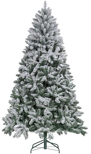 HOMCOM Árbol de Navidad 210 cm Árbol de Navidad Artificial Nevado con 1021 Ramas y Soporte de Metal Árbol Navideño para Salón Interior Verde