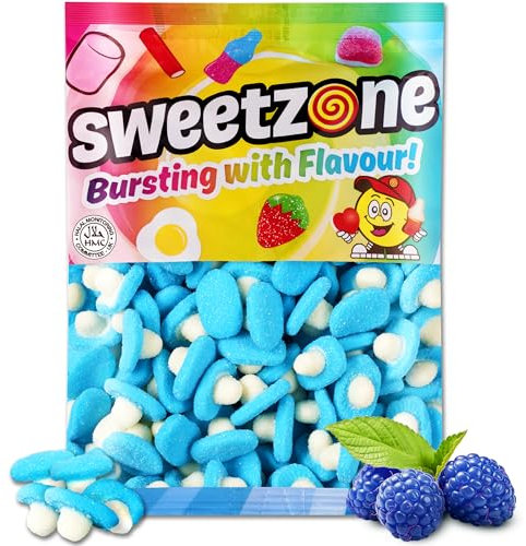 Sweetzone Blue Raspberry Mushroom 1kg Gummy Sweets, Explore the Delightful Snack of Gummy Mushroom Blue and White Sweets with these Irresistible, Halal Sweet Fruity Chewy Treats, Suitable for All Ages