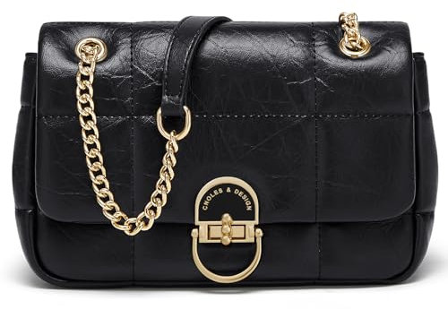 Cnoles Umhängetaschen für Frauen, Gold Kette Schulterriemen Abendtasche, Kettentasche Taschen für Damen Handtasche aus Leder (schwarz, klein)