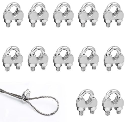 12 Pièces M4 Serre-câbles Etrier U Boulon Clip de Câble 304, Serre Cable Acier M4 Serre Cable Inox, Attaches pour Câbles Métalliques Acier Inoxydable, pour Câble Métallique de Corde 4mm