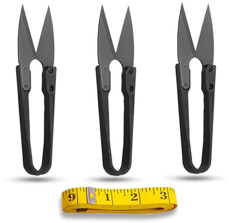 Lot de 3 ciseaux à fil en forme de U - 10,4 cm - Mini coupe-fil pour point de croix - Pour broderie, loisirs créatifs - Noir