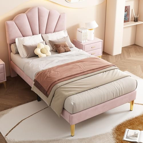 Wuudi Flachbett, Polsterbett, Prinzessinnenbett, verstellbare Ambiente-Beleuchtung, Kronenleiste, (Pink, 90 * 200)