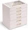 Vlando Jewellery Box for Women, Glass Lid Jewellery Organiser with 6 Drawers for Ring, Necklace, Earring, Bracelet,Gift for Women,Pink