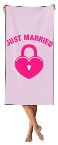 Just Married Bedrucktes Duschtuch, Strandtuch, Übergröße, für Erwachsene, schnell trocknend, leicht, für Reisen, Pool