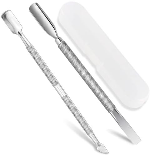 2Pcs Stainless Steel Cuticle Pusher Tool Kit - Dual Head Nail Cuticle Cleaner & Remover Set for Dead Skin Removal on Fingers and Nails - Perfect for Nail Art