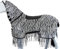 Marengos - Zebra Fliegenausreitdecke mit Fransen – Pferdedecke m. Sattelausschnitt & Halsteil – Schutz v. Insekten – feinmaschige Fliegendecke – Outdoorpferdedecke in Schwarz/Weiß – 125 cm