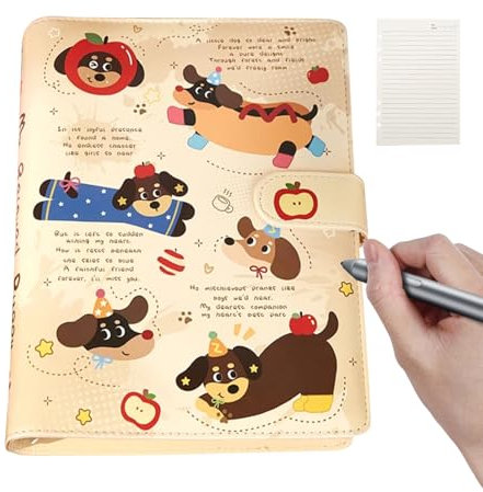 Aufquwk A5 Binder Notebook, Notebook per foglie sciolte, 60 fogli di foglio di vetrino cartoni animati di carta per il fumetto, Studente di cartoleria di apprendimento, libro dei compiti ricaricabili,