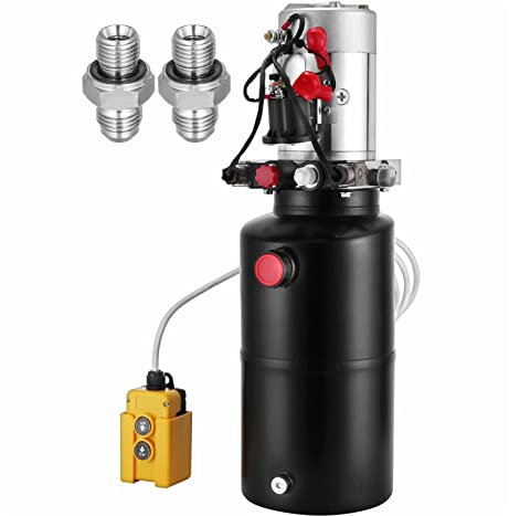 Bomba hidráulica de Doble Efecto de 12 V CC con depósito de Acero de 8 Cuartos de galón for remolques de volteo y elevadores de automóviles.