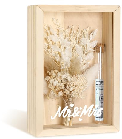 Pavlleen Hochzeitsgeschenke für Brautpaar, Geldgeschenk Hochzeit, Mr und Mrs Geschenkbox, mit Trockenblumen Reagenzglas, Geldgeschenke zur Hochzeit Holz, Hochzeitsgeschenk Geld
