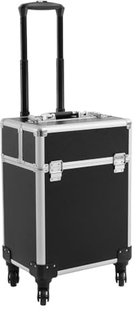 OUKANING Professioneller Make-up Koffer Trolley, 34x24x47cm Kosmetikkoffer mit Teleskopstange und Schloss, Schminkkoffer für Make-up Artist, Friseure, für Nagellack und Haartools (Schwarz)