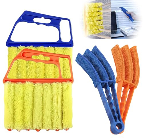 4-Pack Professional Blind Duster Kit for Detailed Cleaning, 7-Finger & Pressure-Sensitive 3-Finger Brush, Washable Microfiber Heads for Blinds, Window Tracks, AC Vents, Vehicle, Shelves