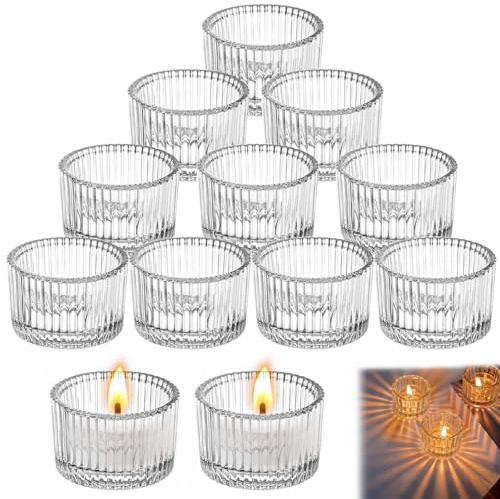MOLENCO 12 Stück Teelichthalter Ø5.3xH3,5cm, Transparentes Teelichter Glas | Teelichtgläser Klein für Hochzeit Geburtstagsfeier Weihnachten Tischdekoration, Schaffen Sie eine Elegante Atmosphäre