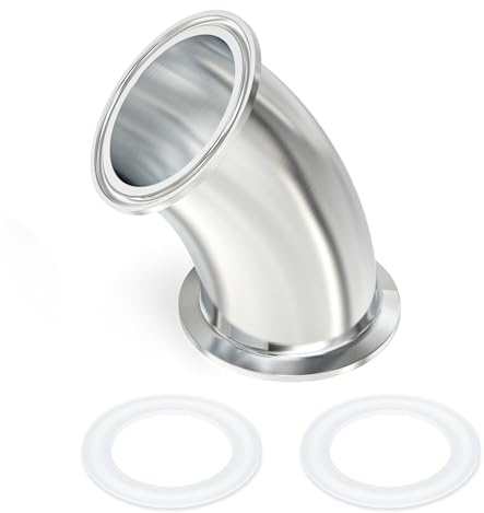 ERGAOBOY 1 pezzo gomito a 45 gradi, tubo con diametro esterno da 2 (51 mm) Raccordi sanitari in acciaio inossidabile 304 Tri Clamp da 2 Flangia con ghiera da 64 mm guarnizioni in silicone