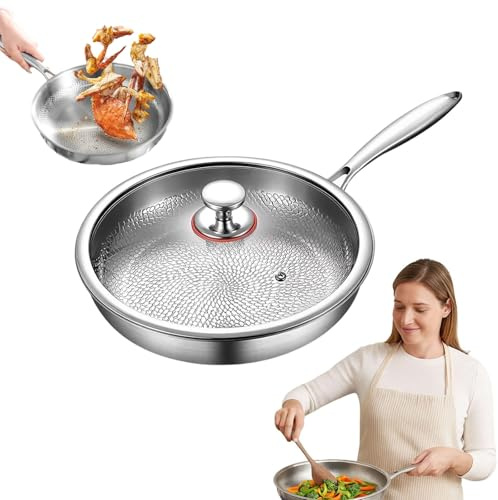 Pure Titanium Poêle à frire antiadhésive 100 % titane martelé non revêtu, 26 cm, passe au lave-vaisselle, compatible avec toutes les cuisinières et fours, couvercle inclus