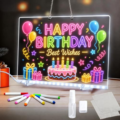 Tableau Lumineuse Message LED, 30×20CMTableaus en Acrylique Avec 7 Couleurs Stylo, Avec Support Réglable, D'écriture LED Lumineux Transparent, Ardoise Lumineuse, Tableau D'écriture, Mémo