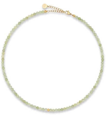 GD GOOD.designs Perlenkette Damen aus echten facettierten Natursteinen 4mm | Verstellbare Edelstein Kette mit 18K Vergoldung (40–45 cm) | Wasserfeste Boho Halskette