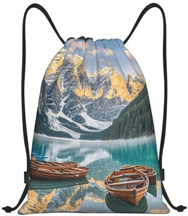 Rucksack Mit Kordelzug Boote Für Den Bergsee Schuhbeutel Erwachsene Verstellbar Rucksack Für Damen & Herren, Für Strandurlaub, Reisen, Schwimmen, 36x42cm