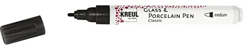 KREUL 16411 - Glass & Porcelain Pen Classic medium, schwarz, formstabile Rundspitze, Strichstärke ca. 2 - 4 mm, Porzellanmalstift mit brillanter, deckender und lichtbeständiger Farbe auf Wasserbasis