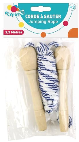 FLYPOP'S - Corde À Sauter - Jeu de Récréation - 011003Y - Couleur Aléatoire - Bois - Jeu d'Adresse - Jouet Enfant - Sport - 15 cm x 9 cm - À Partir de 3 ans