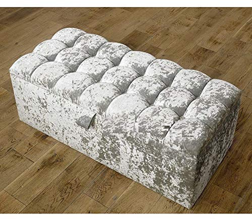 SLEEP ZONE Crushed Velvet Crystal Diamante or Matching Buttons Ottoman Toy Storage & Blanket Box (Gold, Matching Buttons)