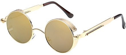 BOZEVON Punk Gafas de sol Redondas - Gafas de sol Retro Clásicas de Ciclismo de Metal Para Mujeres y Hombres Oro - Oro